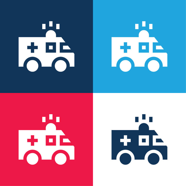 Conjunto de iconos mínimo de cuatro colores azul y rojo de ambulancia - Vector, imagen
