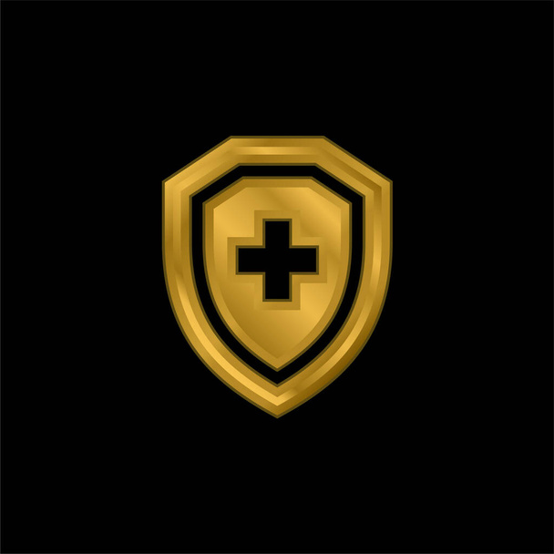 Antivirus chapado en oro icono metálico o logo vector - Vector, imagen