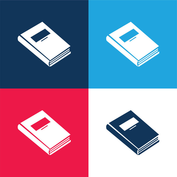 Βιβλίο μπλε και κόκκινο τεσσάρων χρωμάτων ελάχιστο σύνολο εικονιδίων - Διάνυσμα, εικόνα