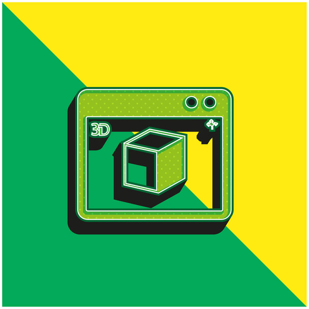 3D nyomtató Négyszögletes ablak szimbólum Zöld és sárga modern 3D vektor ikon logó - Vektor, kép
