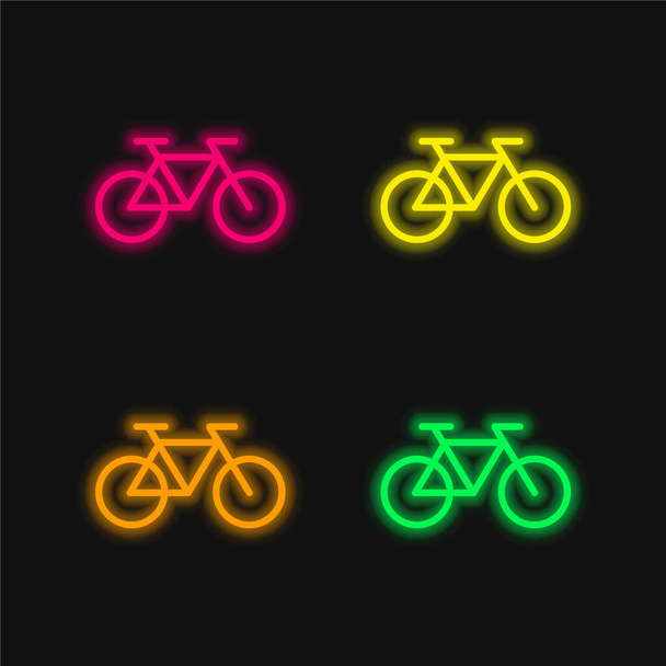 Kerékpár egészséges szállítás négy színű izzó neon vektor ikon - Vektor, kép