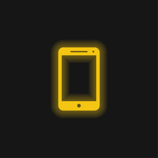 ビッグスクリーンスマートフォンの黄色輝くネオンアイコン - ベクター画像