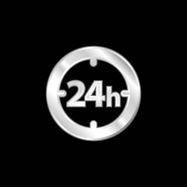 24 Hours Circular Clock Symbol silver plated metallic icon - Vector, Image