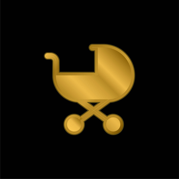 Baby Stroller gold plated metalic icon or logo vector - Vector, Image