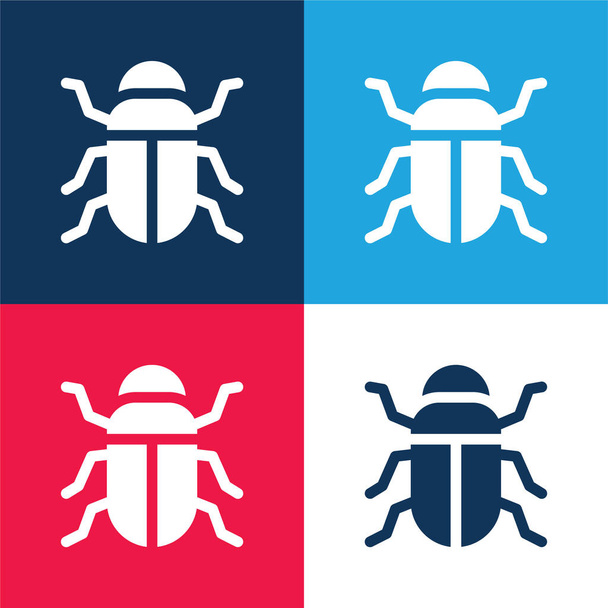 Beetle blau und rot vierfarbig minimales Icon-Set - Vektor, Bild