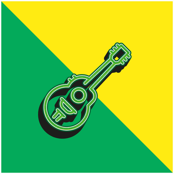 Guitarra Acústica Verde e amarelo moderno logotipo vetor 3d ícone - Vetor, Imagem
