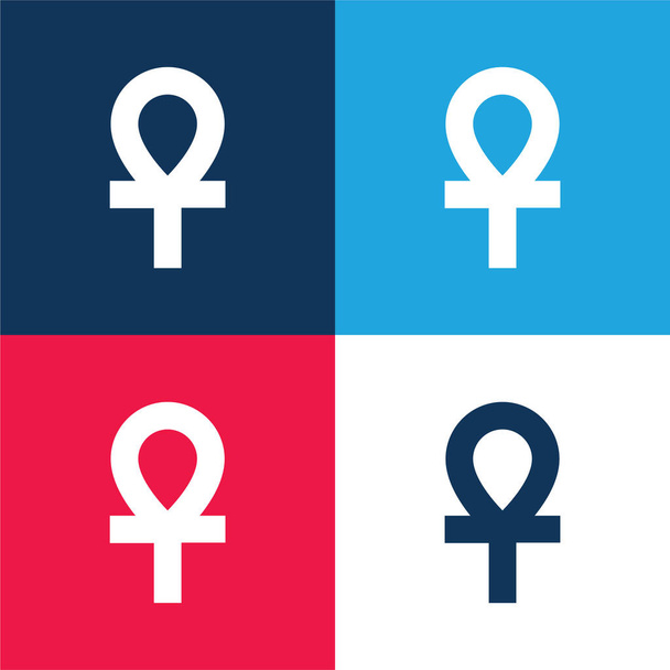 Ankh modrá a červená čtyři barvy minimální ikona nastavena - Vektor, obrázek