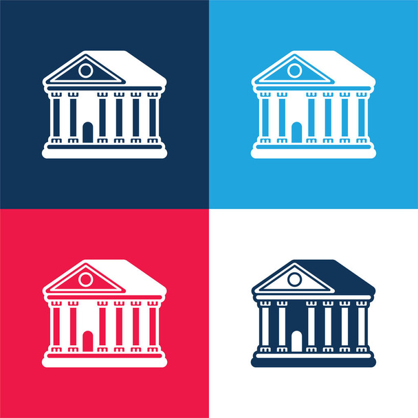 Banco azul y rojo de cuatro colores mínimo icono conjunto - Vector, imagen