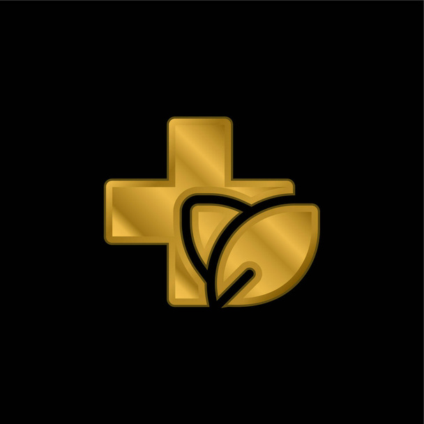 Alternative Medicine gold plated metalic icon or logo vector - Vector, Image