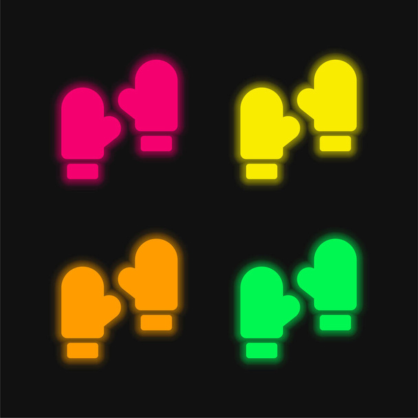 Boxe quatre couleurs rougeoyantes icône vectorielle néon - Vecteur, image