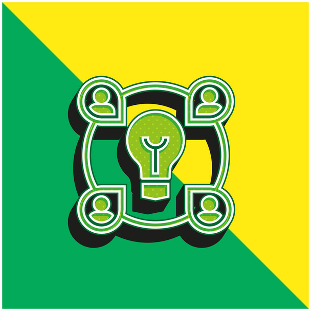 Lluvia de ideas verde y amarillo moderno vector 3d icono del logotipo - Vector, Imagen