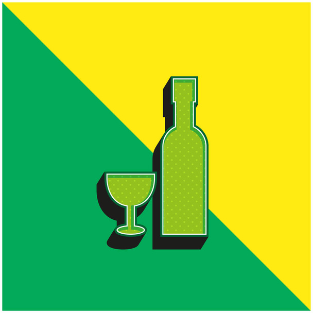Bottle And Glass Green and yellow modern 3d vector icon logo - Vector, Image