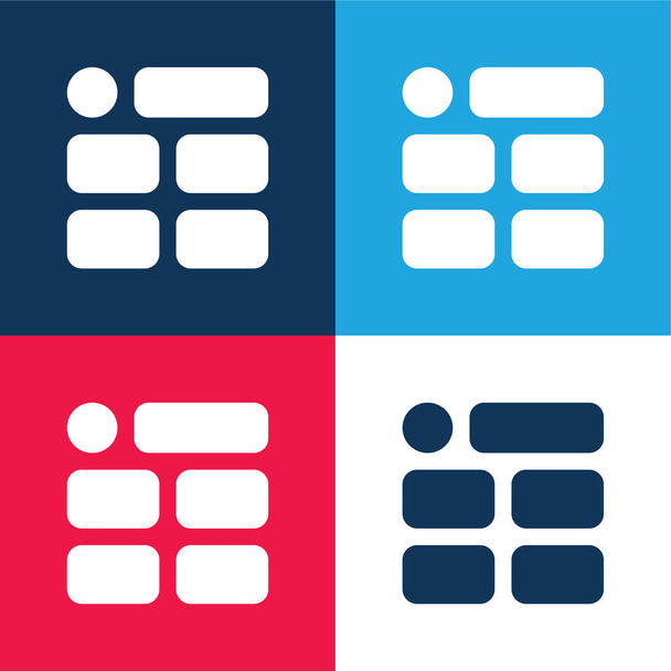 Bloky modré a červené čtyři barvy minimální ikona nastavena - Vektor, obrázek