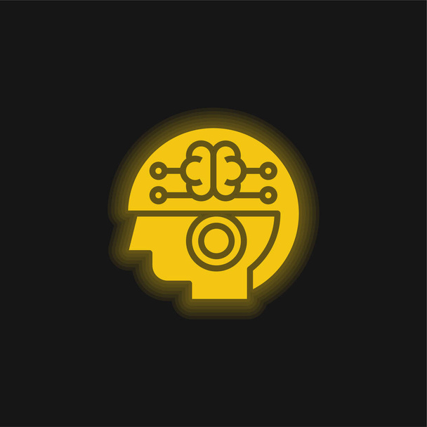 Cerebro amarillo brillante icono de neón - Vector, Imagen
