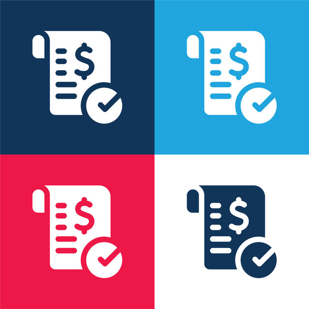 Bill blue and red four color minimal icon set - Vector, Image