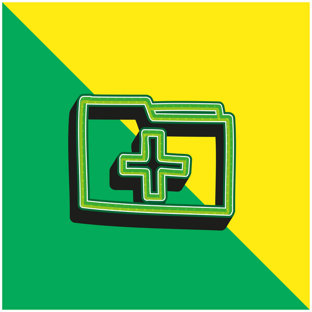 Añadir carpeta dibujado a mano Símbolo de interfaz verde y amarillo moderno 3d vector icono logotipo - Vector, imagen