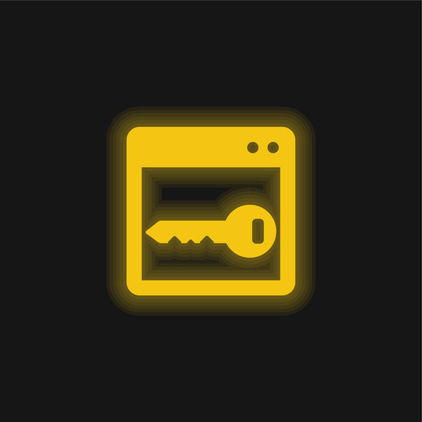 Boş Pencere ile Anahtar sarı parlak neon simgesi - Vektör, Görsel