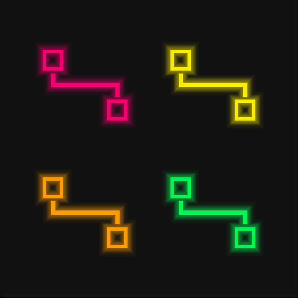 Schemi a blocchi di due quadrati Configura quattro colori luminosi icona al neon vettore - Vettoriali, immagini
