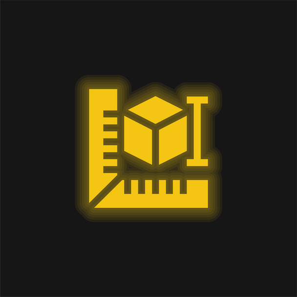 Impresora 3d icono de neón brillante amarillo - Vector, imagen