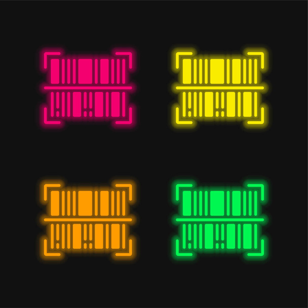 Barcode four color glowing neon vector icon - Vector, Image