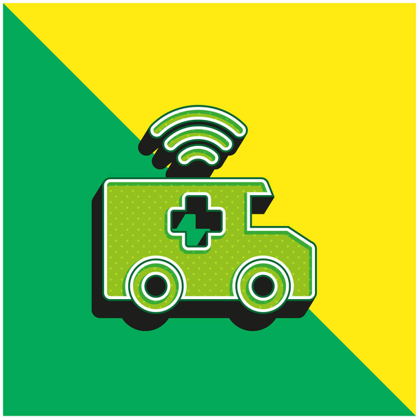 Карета швидкої допомоги Зелений і жовтий сучасний 3d векторний логотип. - Вектор, зображення