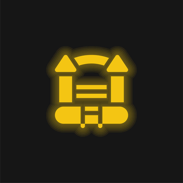 Bouncy Castle geel gloeiende neon pictogram - Vector, afbeelding
