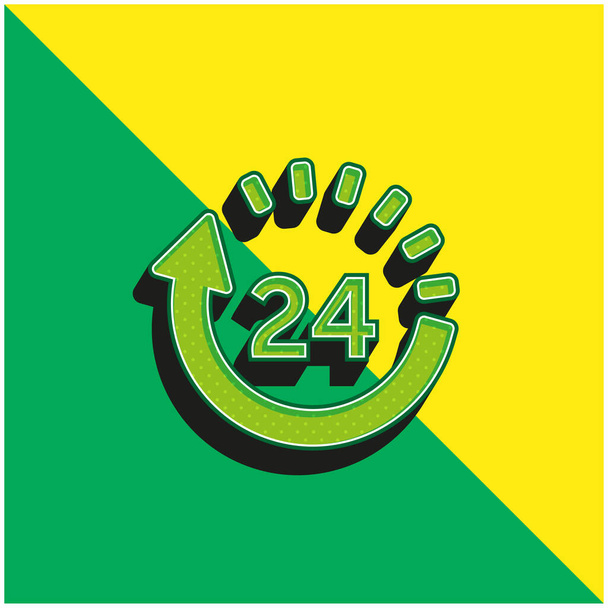Logo vectoriel 3d moderne vert et jaune de 24 heures - Vecteur, image