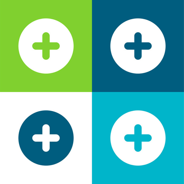 Añadir Round Button Flat conjunto de iconos mínimo de cuatro colores - Vector, Imagen
