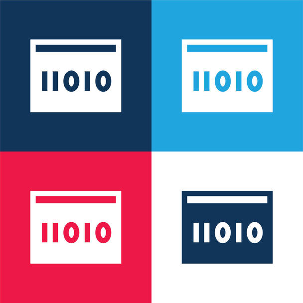 Kod binarny niebieski i czerwony zestaw czterech kolorów minimalny zestaw ikon - Wektor, obraz