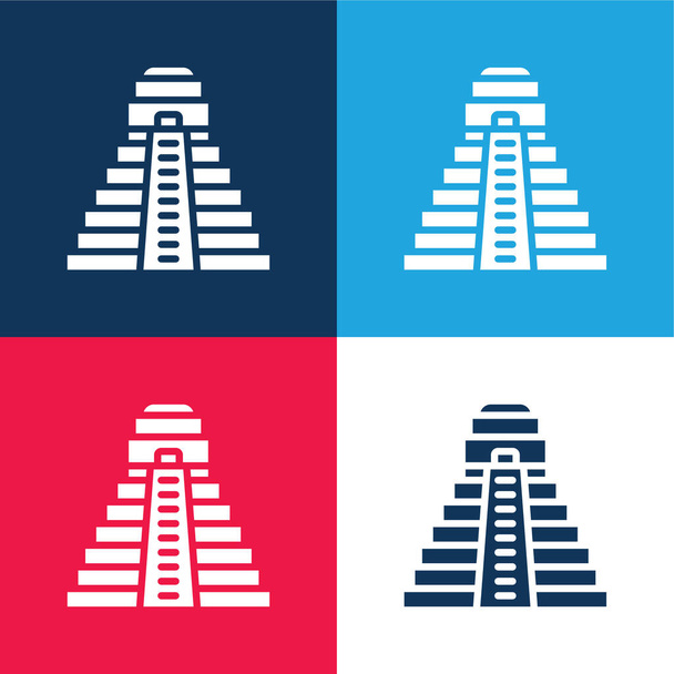 Piramide Azteca blu e rosso quattro colori set di icone minime - Vettoriali, immagini