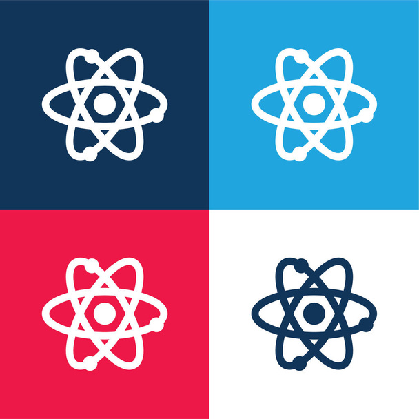 Atom blauw en rood vier kleuren minimale pictogram set - Vector, afbeelding
