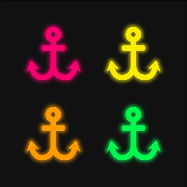 Boat Anchor four color glowing neon vector icon - Vector, Image