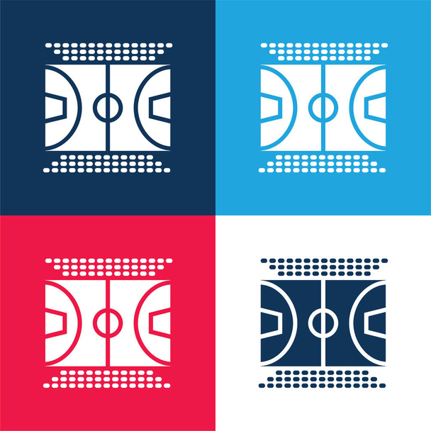 Basketball Court blue and red four color minimal icon set - Vector, Image