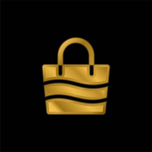 Torba plażowa złocona metaliczna ikona lub wektor logo - Wektor, obraz