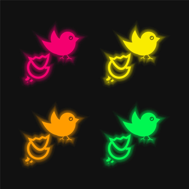 Pássaro preto e ovo quebrado ícone de vetor de néon brilhante de quatro cores - Vetor, Imagem