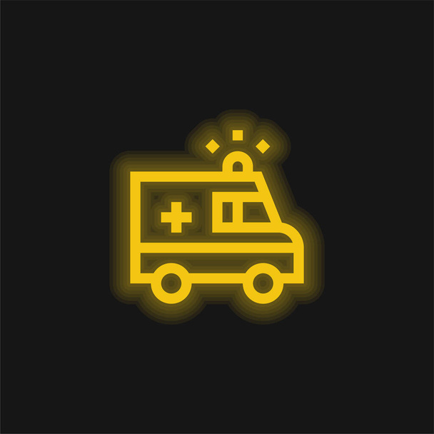黄色の輝くネオンのアイコンを救急車 - ベクター画像