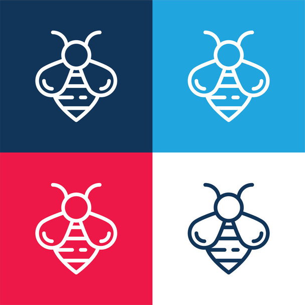 Biene blau und rot vier Farben minimales Symbol-Set - Vektor, Bild