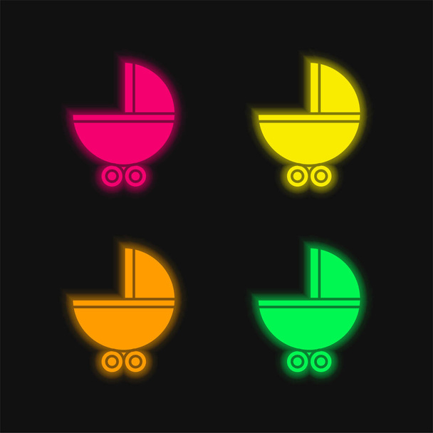 Baby Vervoer met Wielen vier kleuren gloeiende neon vector pictogram - Vector, afbeelding