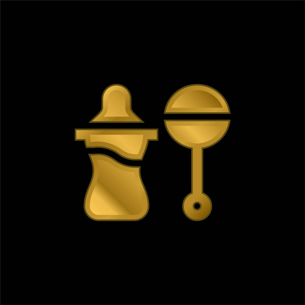 Alimentador de bebê banhado a ouro ícone metálico ou vetor de logotipo - Vetor, Imagem