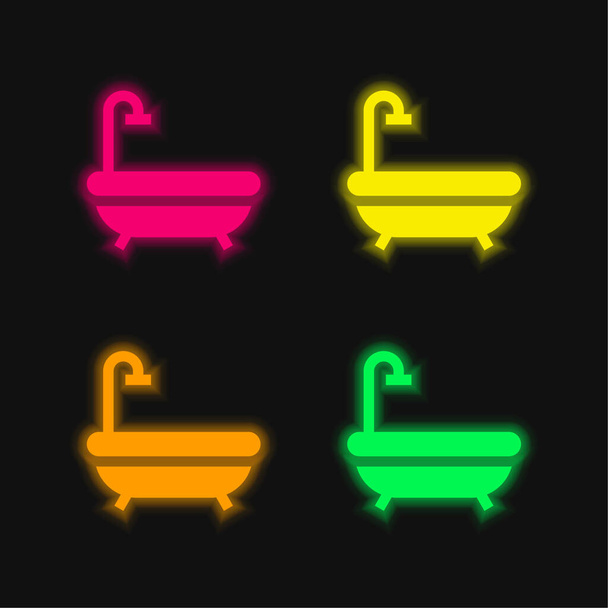 Bañera de cuatro colores brillante icono de vectores de neón - Vector, imagen