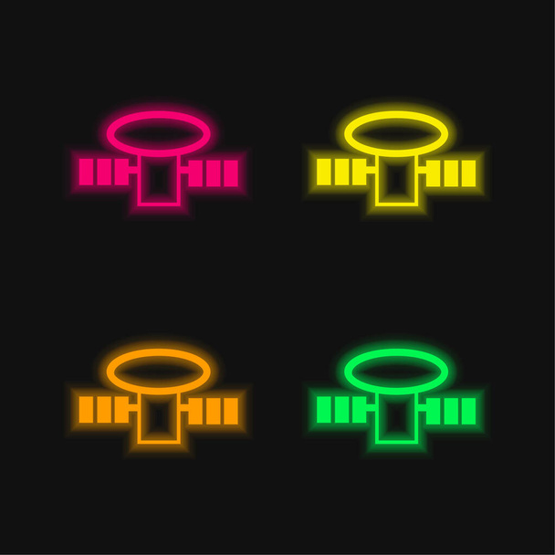 Antenne für Signalempfang vier Farben leuchtende Neon-Vektor-Symbol - Vektor, Bild