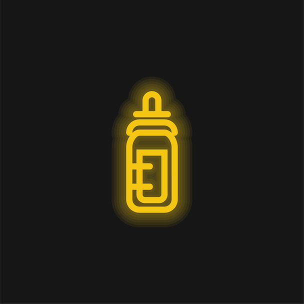 ベビーボトルの概要黄色の輝くネオンアイコン - ベクター画像
