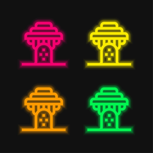 Baobab dört renkli parlayan neon vektör simgesi - Vektör, Görsel