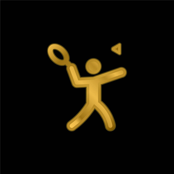 Badminton gold plated metalic icon or logo vector - Vector, Image