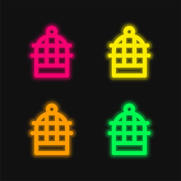 Madárketrec négy szín izzó neon vektor ikon - Vektor, kép