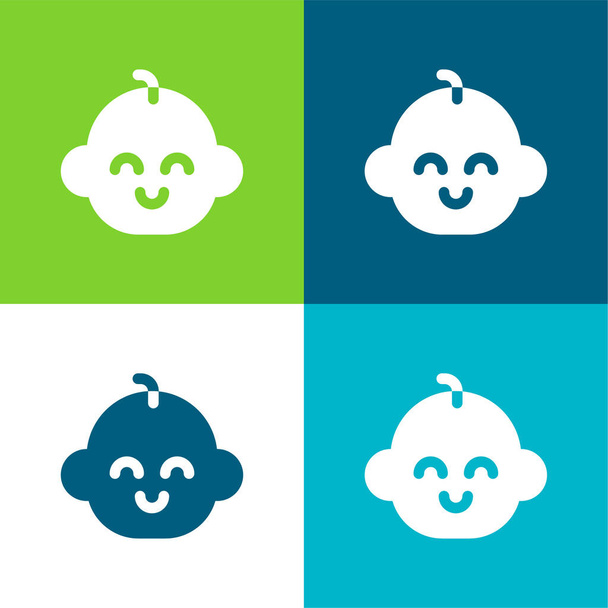 Baby Boy Flat conjunto de iconos mínimos de cuatro colores - Vector, Imagen