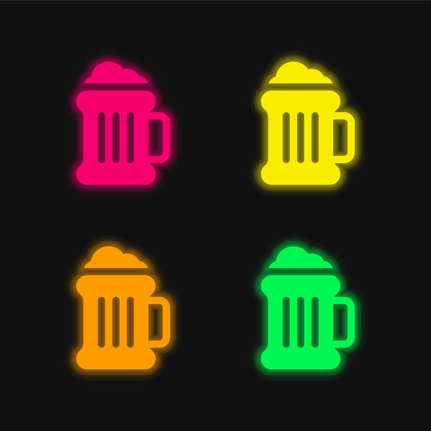 Birra quattro colori incandescente icona vettoriale al neon - Vettoriali, immagini