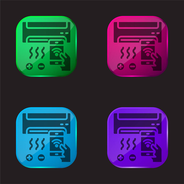Klimatyzator cztery kolor szklany przycisk ikona - Wektor, obraz