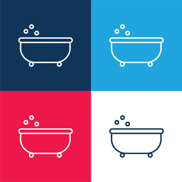 浴槽の概要青と赤の4色の最小アイコンセット - ベクター画像
