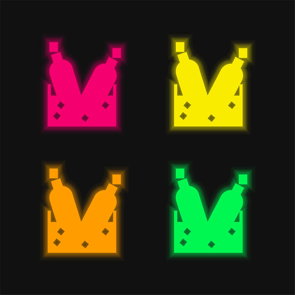 Bouteilles avec glaçons quatre couleurs brillant icône vectorielle néon - Vecteur, image
